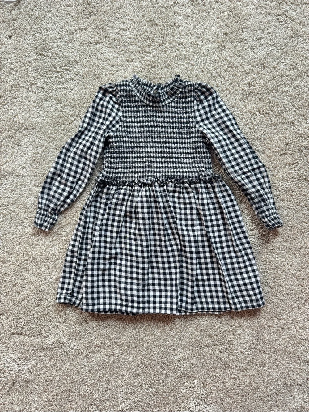 Wonder Nation Toddler Girl Gingham Dress Size 3T Black White Long Sleeve Dress